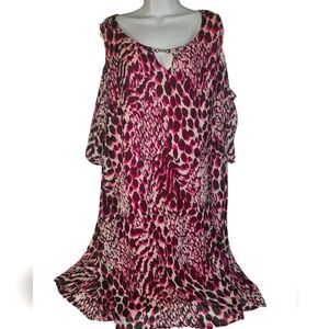 Tacera Women’s Plus Size Cold Shoulder Midi Bohemian Dress Red, White Size 3X